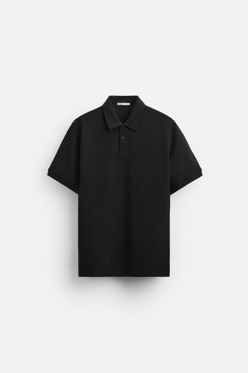 Zara Lapel collar textured polo shirt