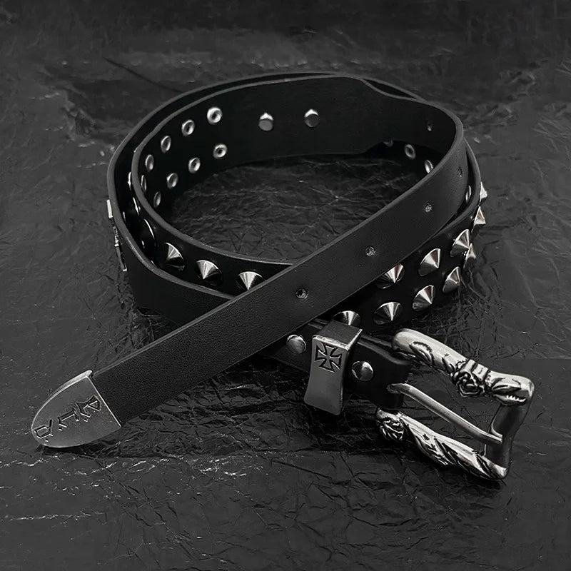 Cross buckle goth stud belt