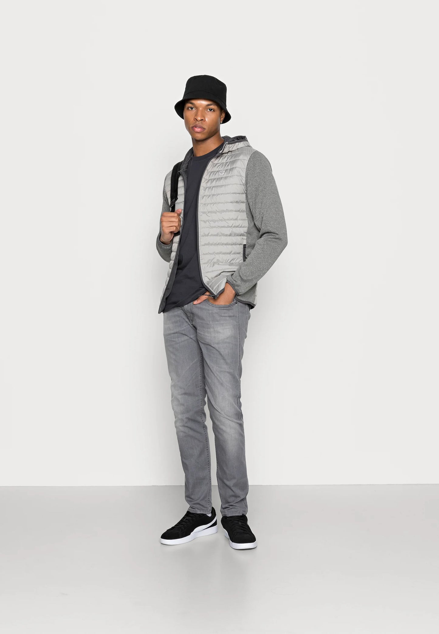 J&J quilted hooded jacket grey