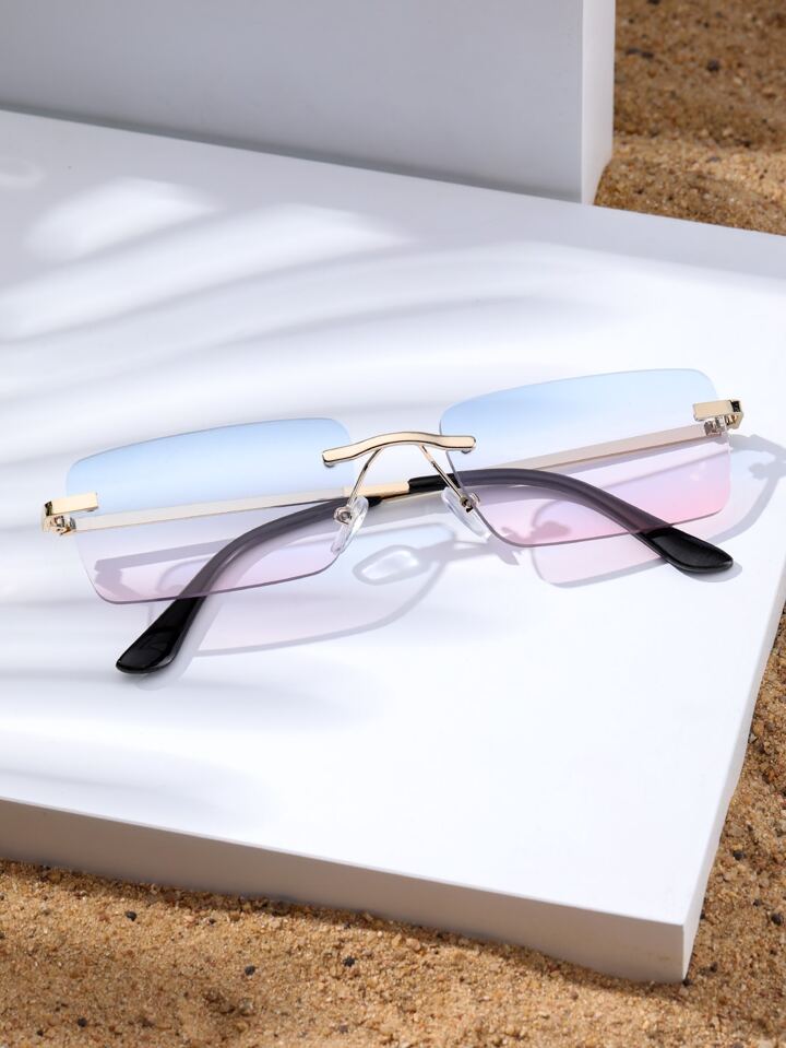 Rectangle rimless lens glasses