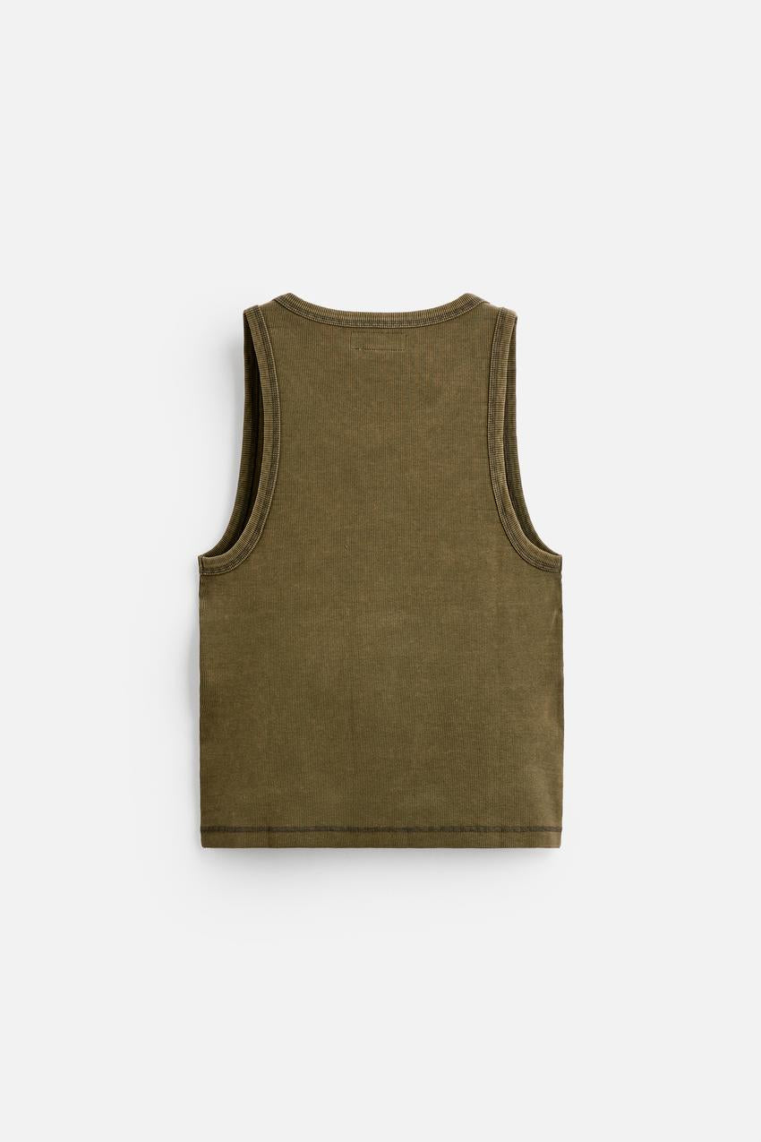 Zara ribbed tank top- limited edition in dark khaki