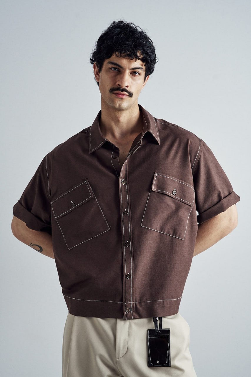 Contrast stitch shirt boxy cotton shirt