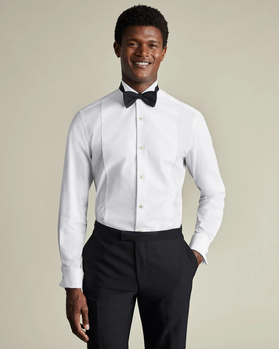 Bib Front Wing Collar Evening Shirt - White