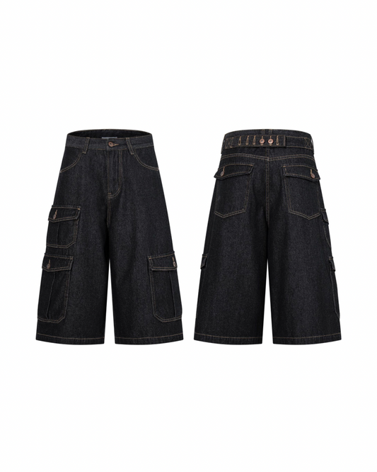 Retro utility denim jort