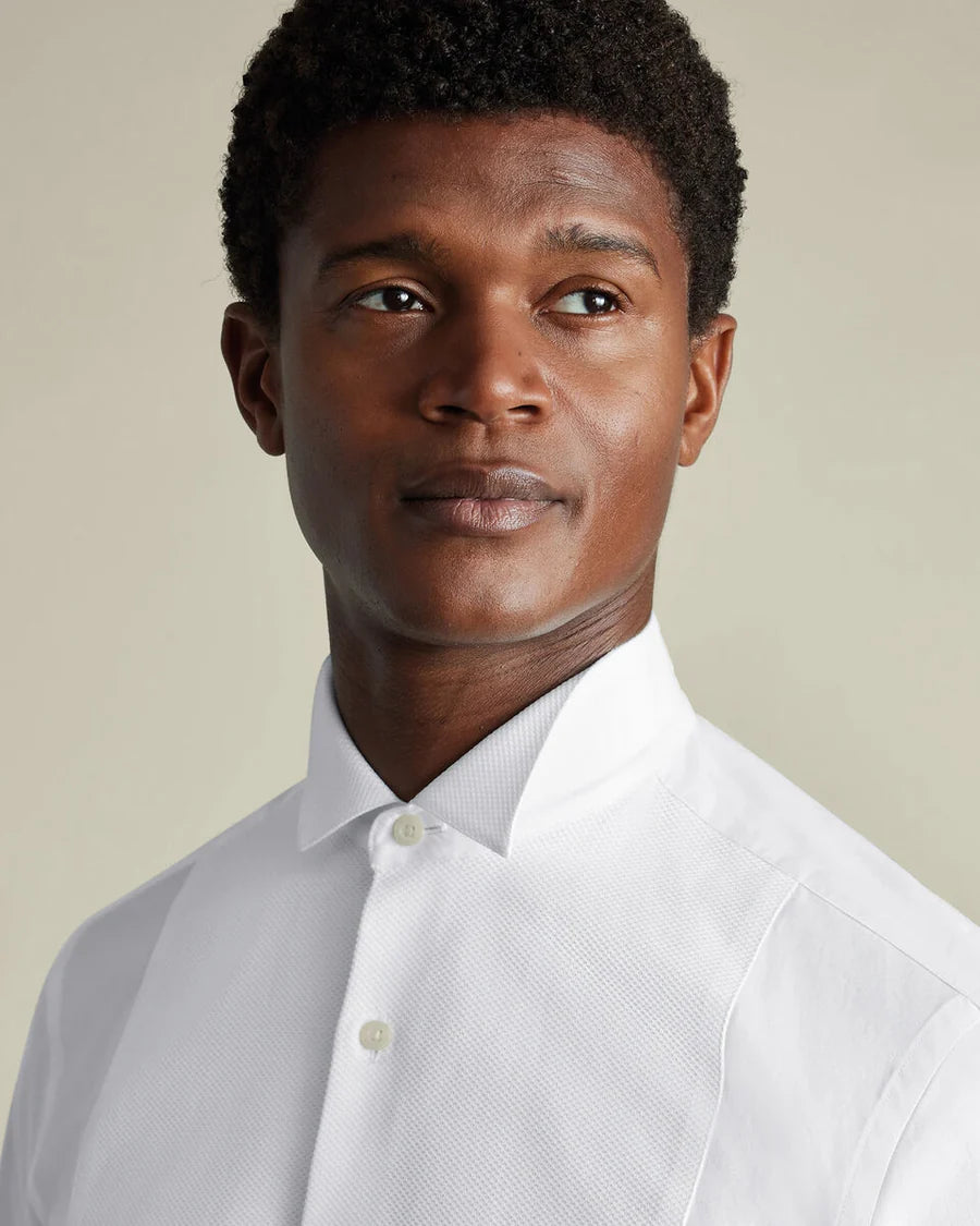 Bib Front Wing Collar Evening Shirt - White