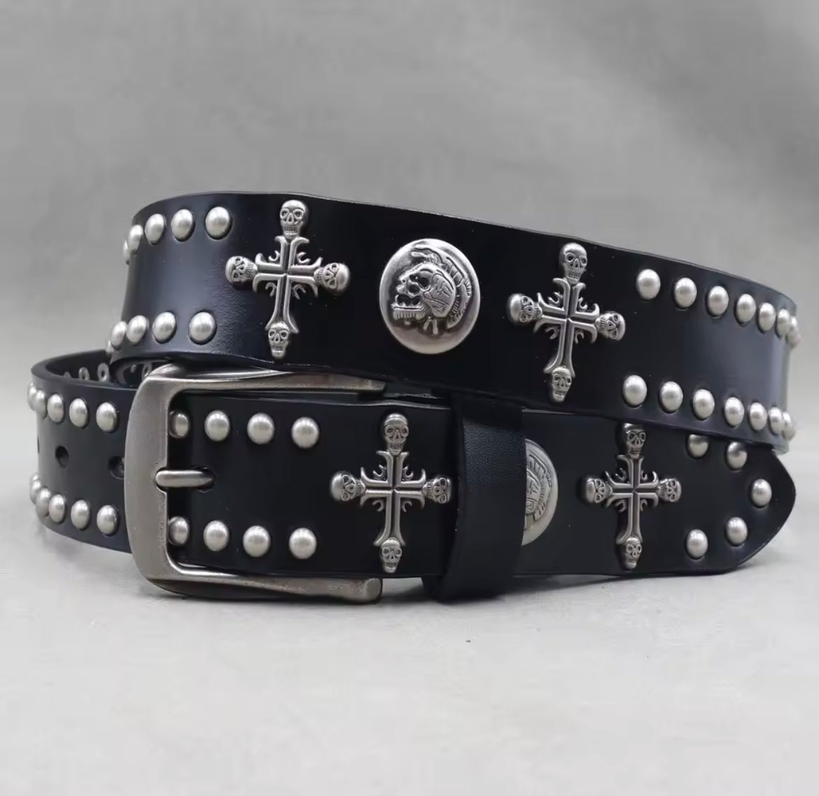 Goth punk leather belt