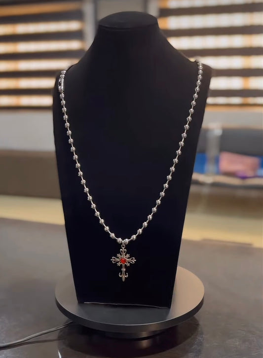 Stoned steel beaded necklace