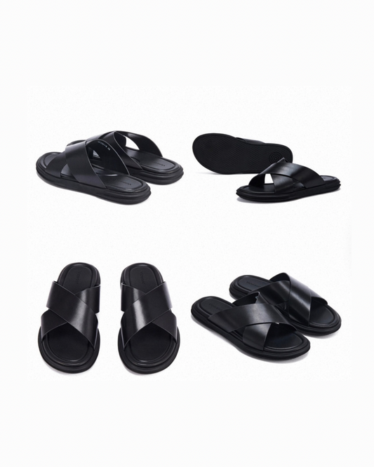 Leather chunky crisscross sandal