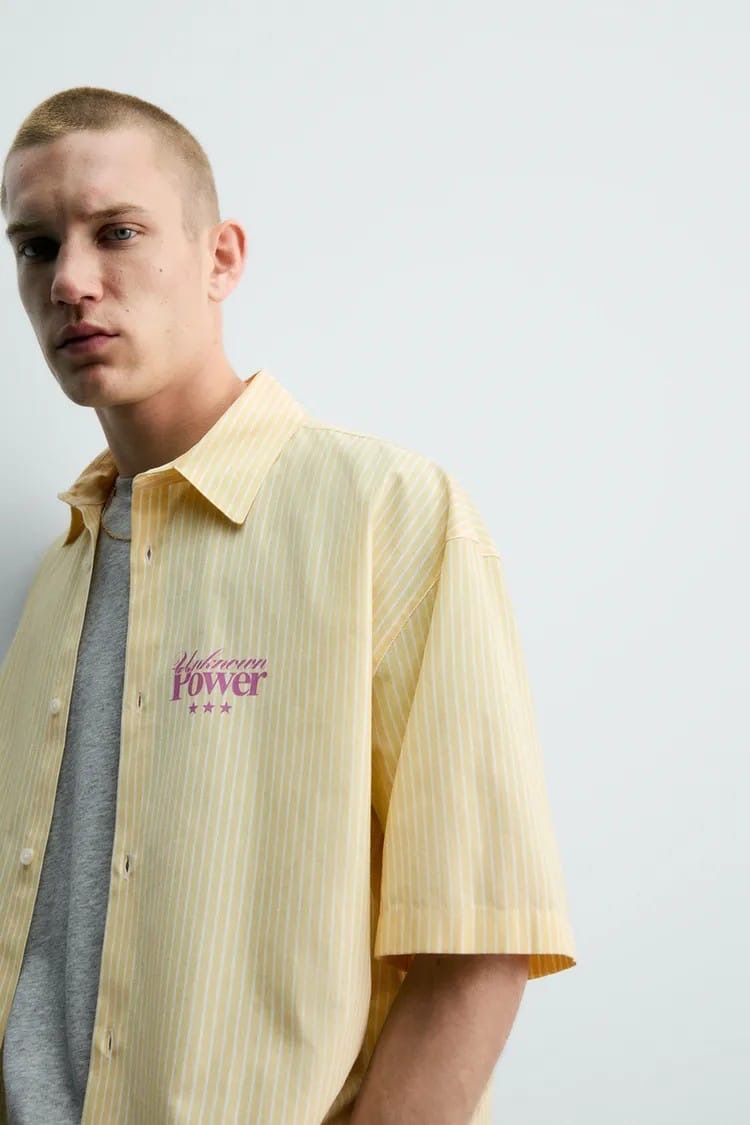 Zara stripe boxy print shirt in yellow