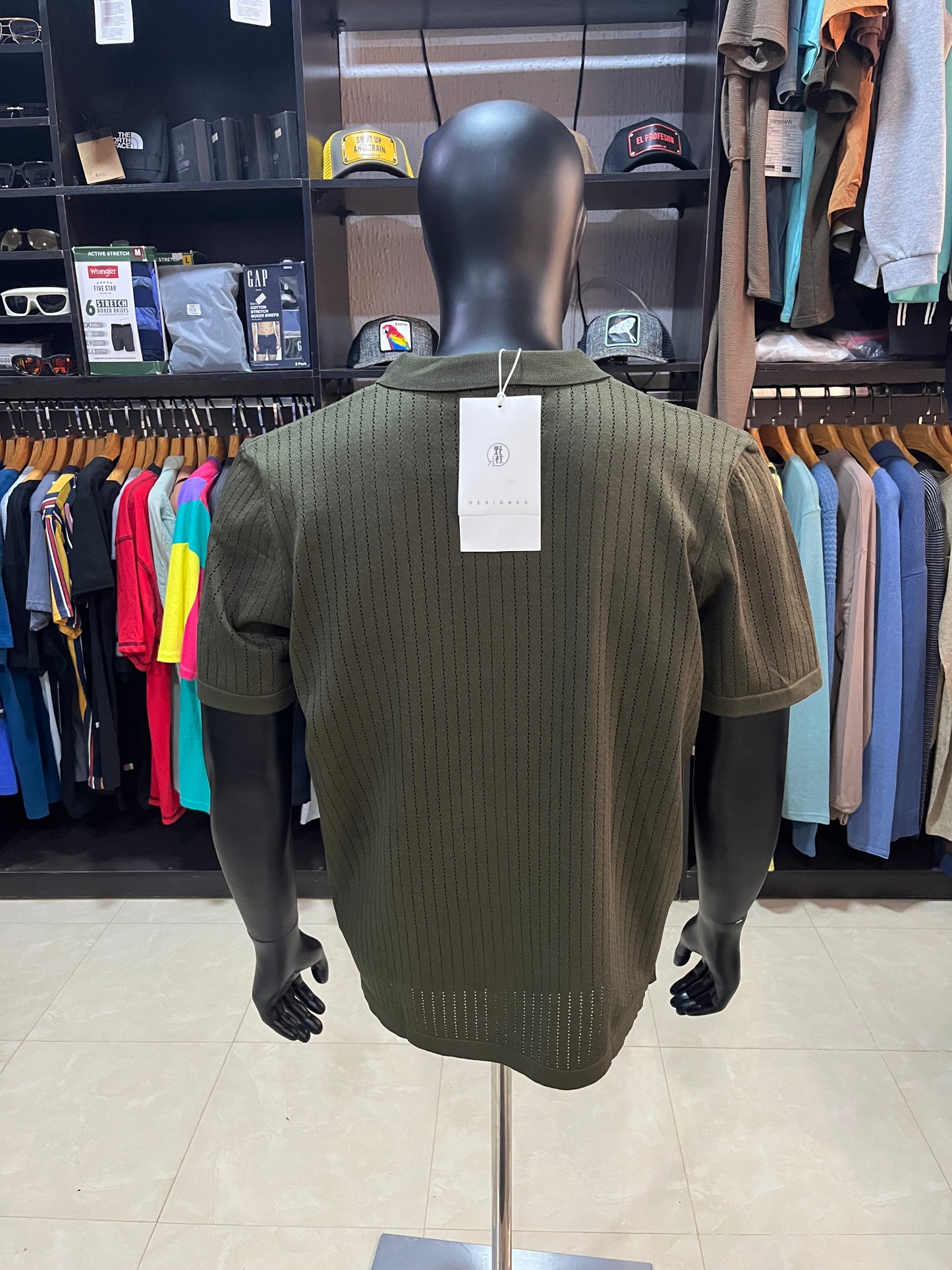 Knit open neck polo