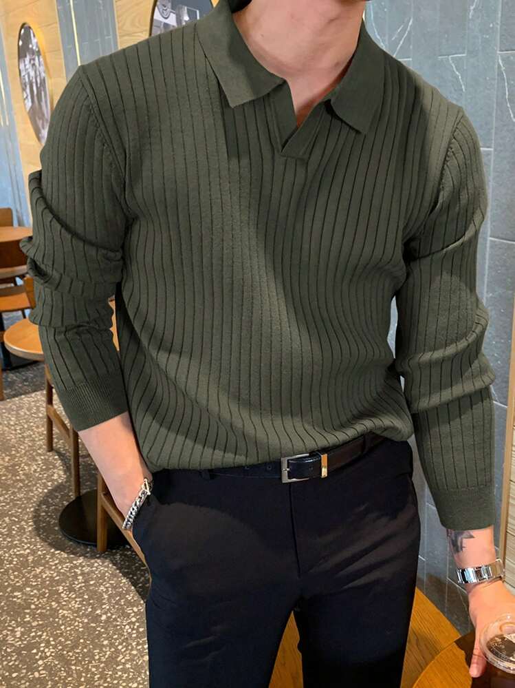 Ribbed longsleeve knit polo