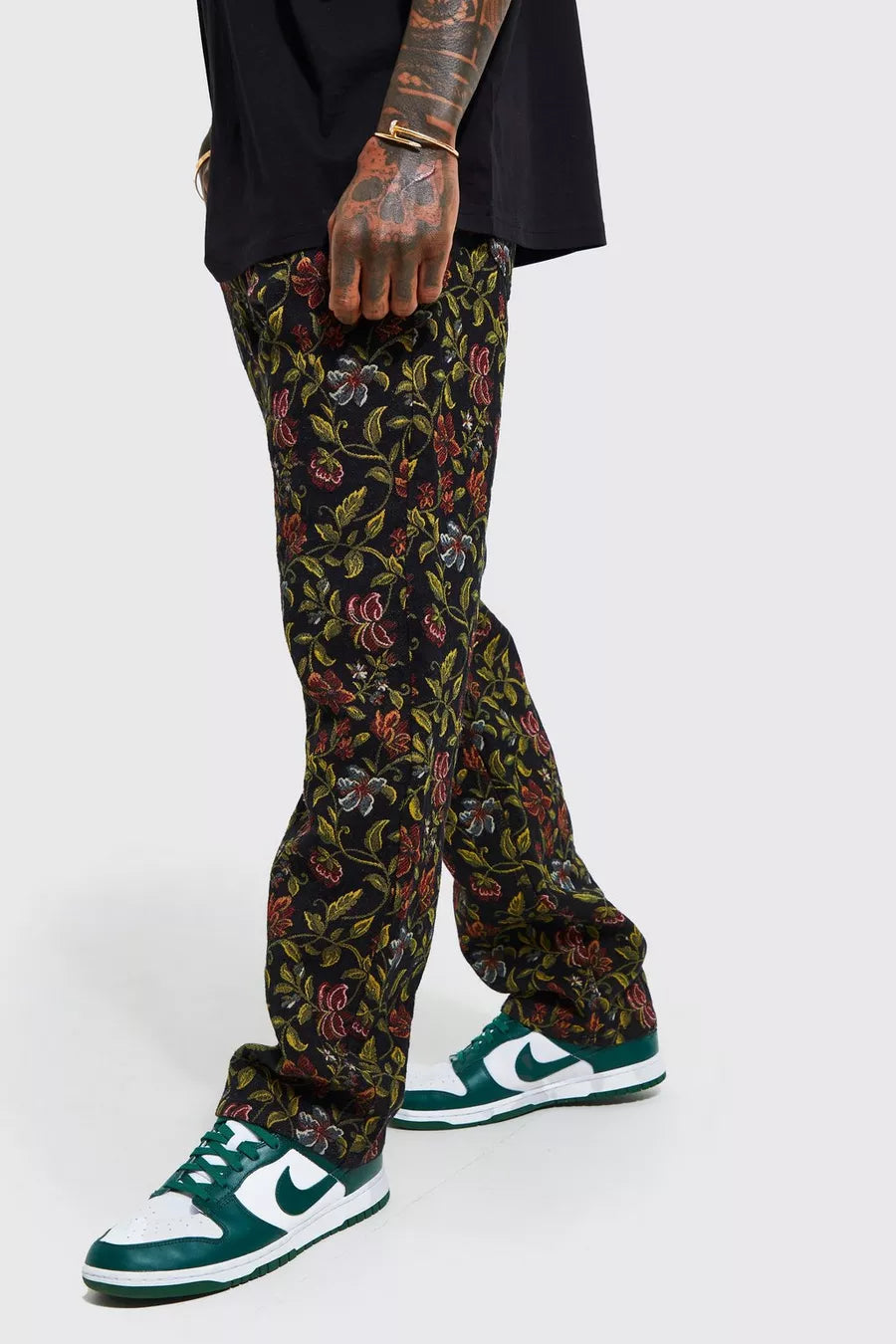 Boohoo relaxed fit floral tapestry jean