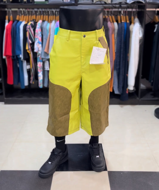 Mixed leather long jort