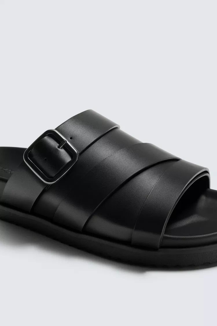 Zara black BUCKLED SANDALS