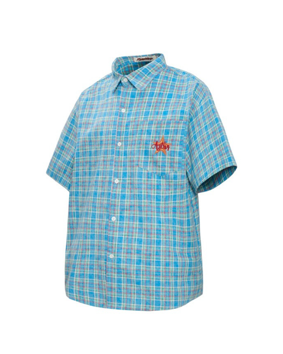 Blue plaid embroidered shirt