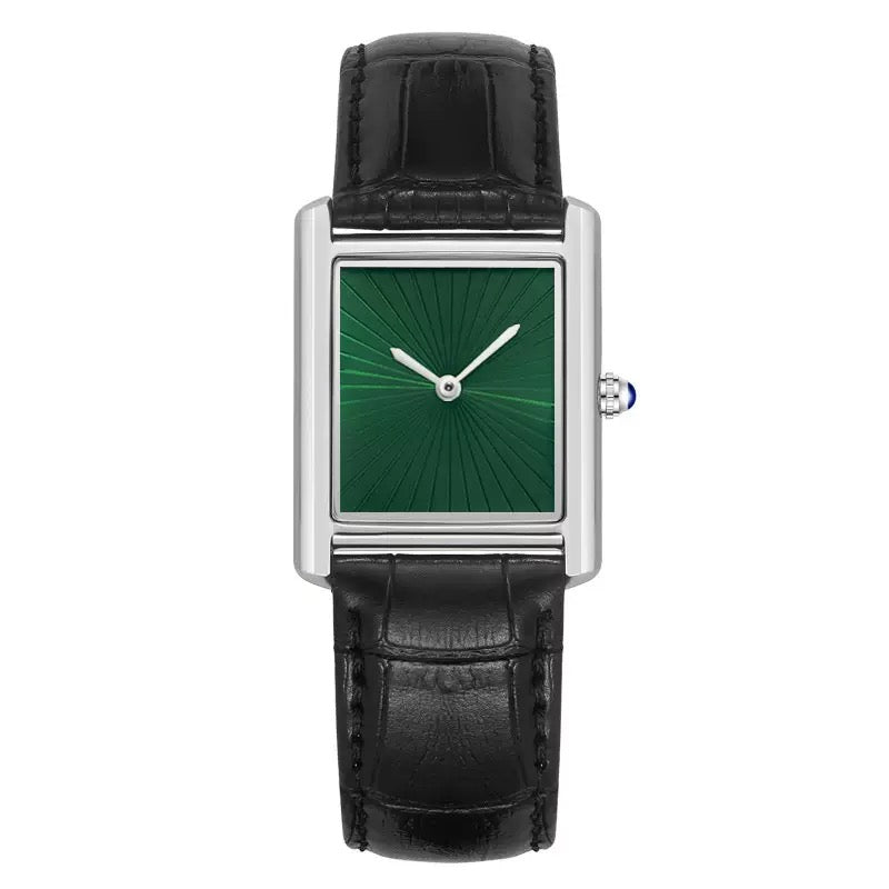 Tank steel leather strap watch