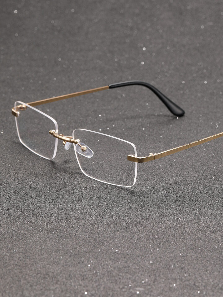 Rectangle rimless lens glasses