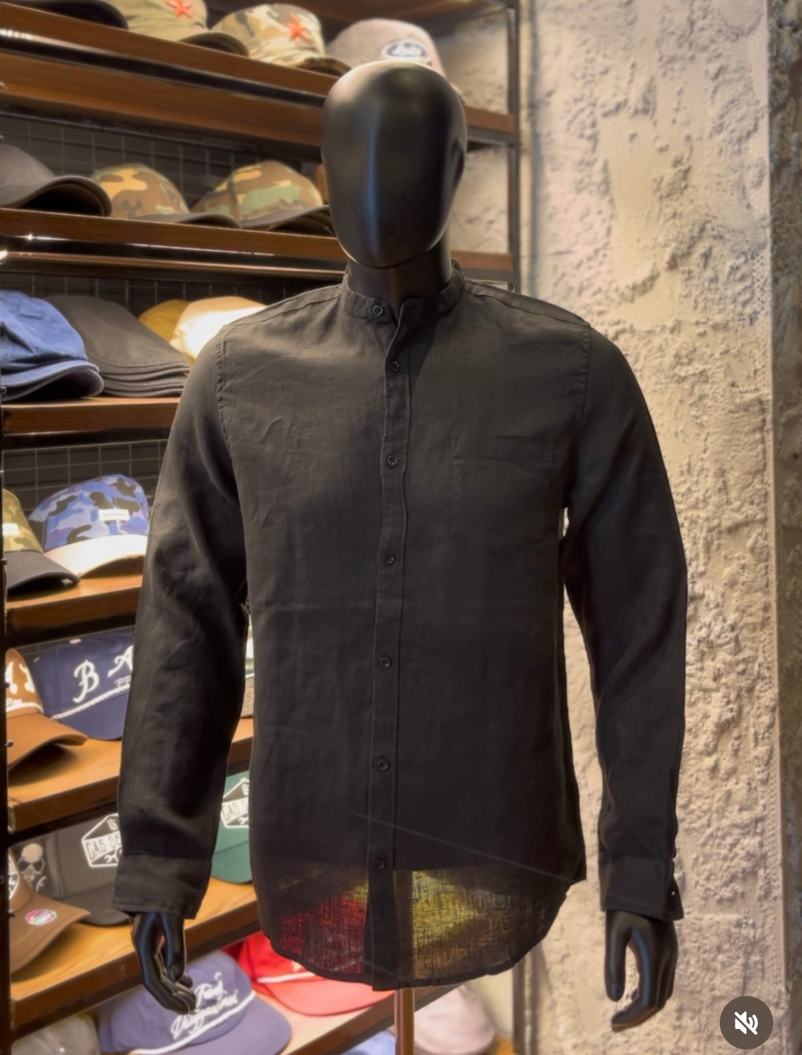 Reo linen band collar shirt