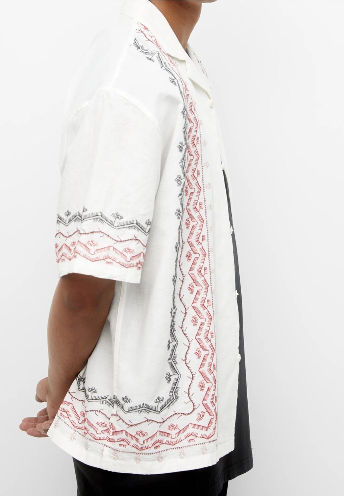 Pull&Bear embroidered linen revere shirt