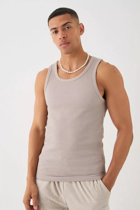 Boohoo slim waffle vest taupe