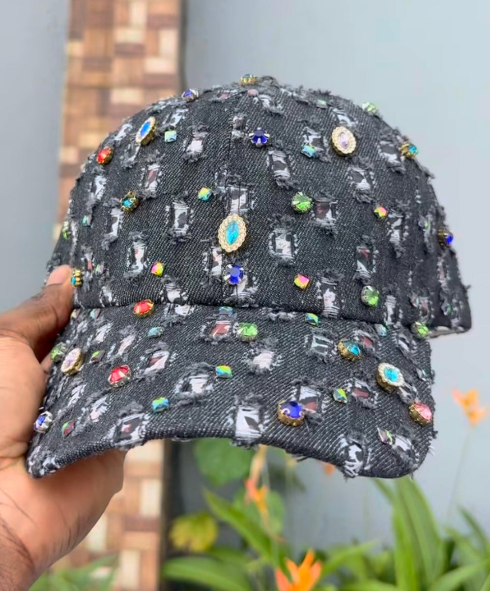 Rhinestone distressed denim hat