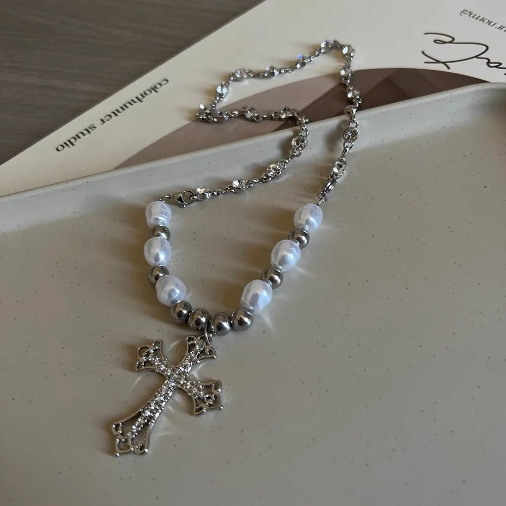 Pearl chain with crucifix pendant