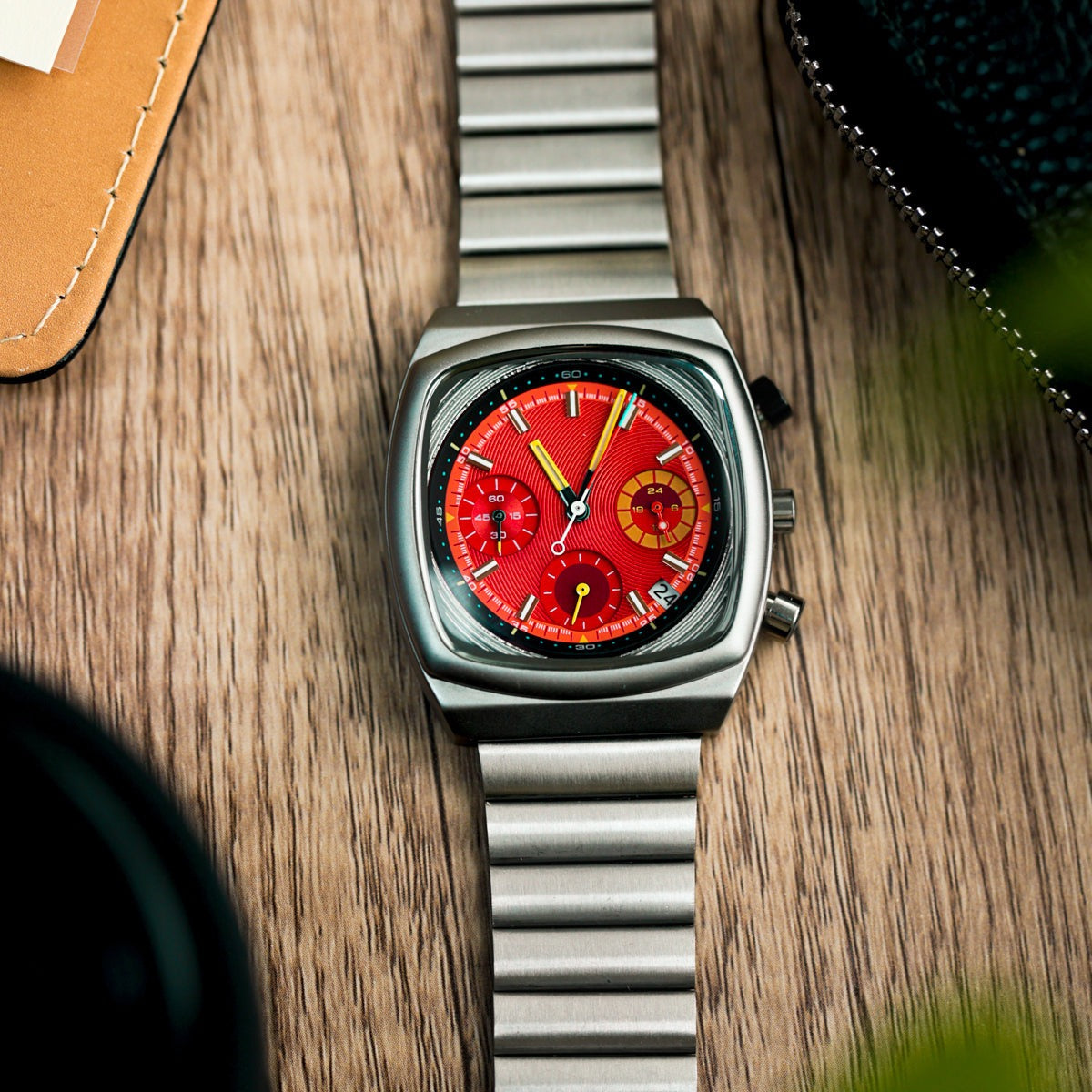 Square chronograph chain watch