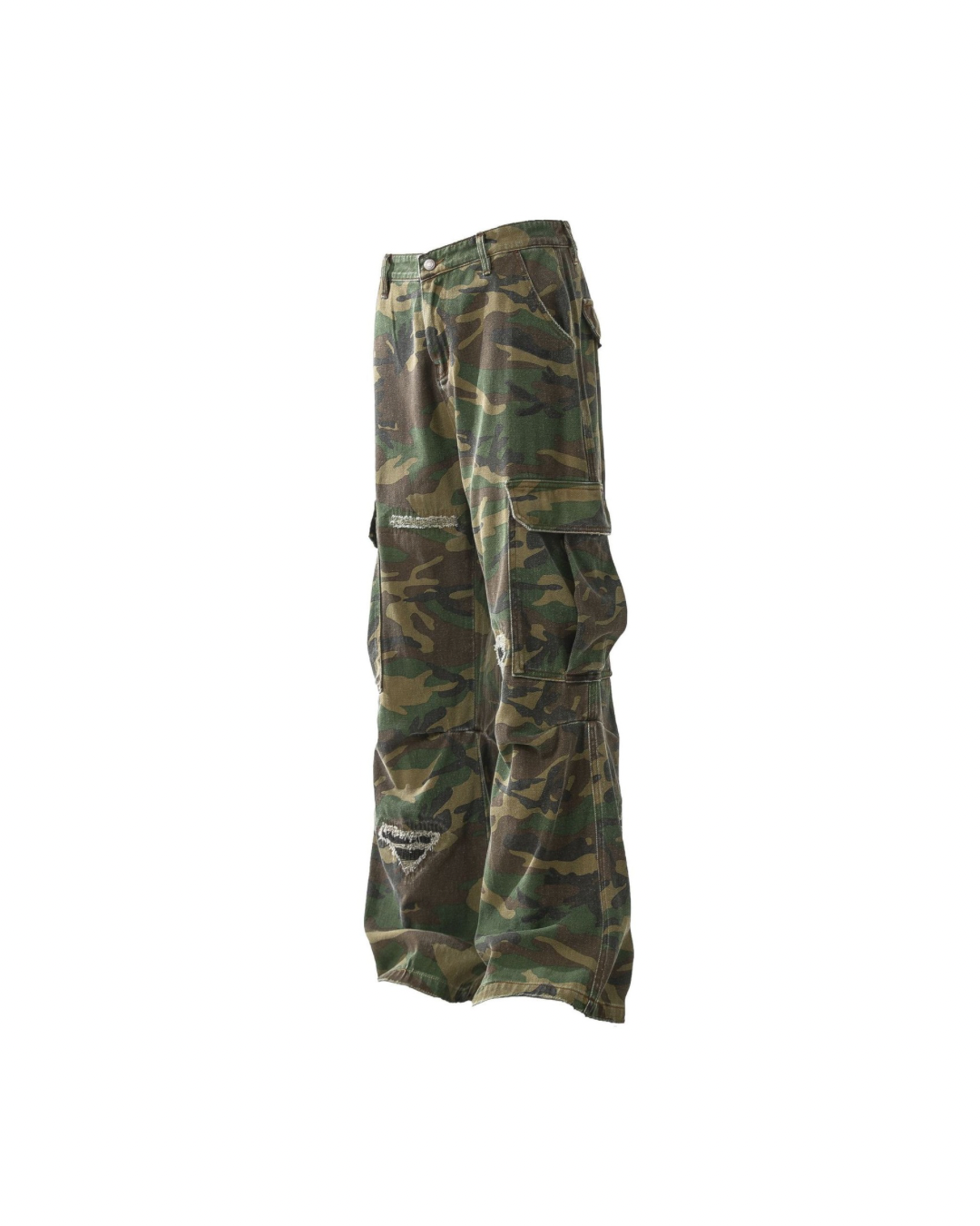 Camo distressed cargo pants