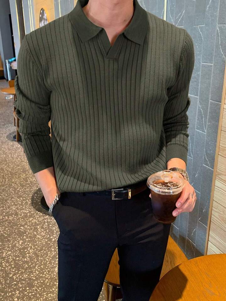 Ribbed longsleeve knit polo