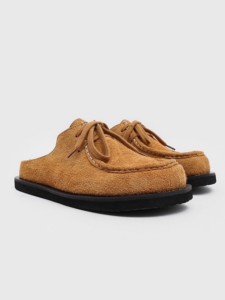 Laced brown suede mule