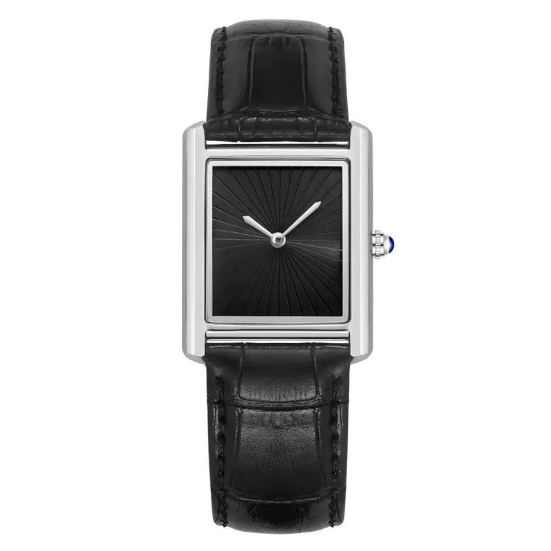Tank steel leather strap watch