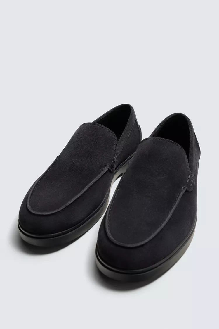 Zara Navy blue suede loafers