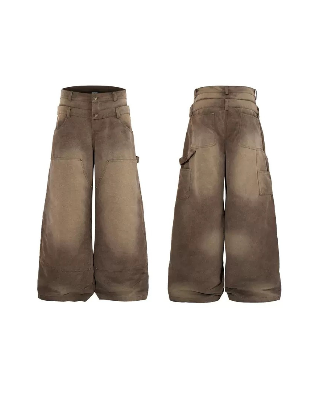 Double waist denim pants in brown