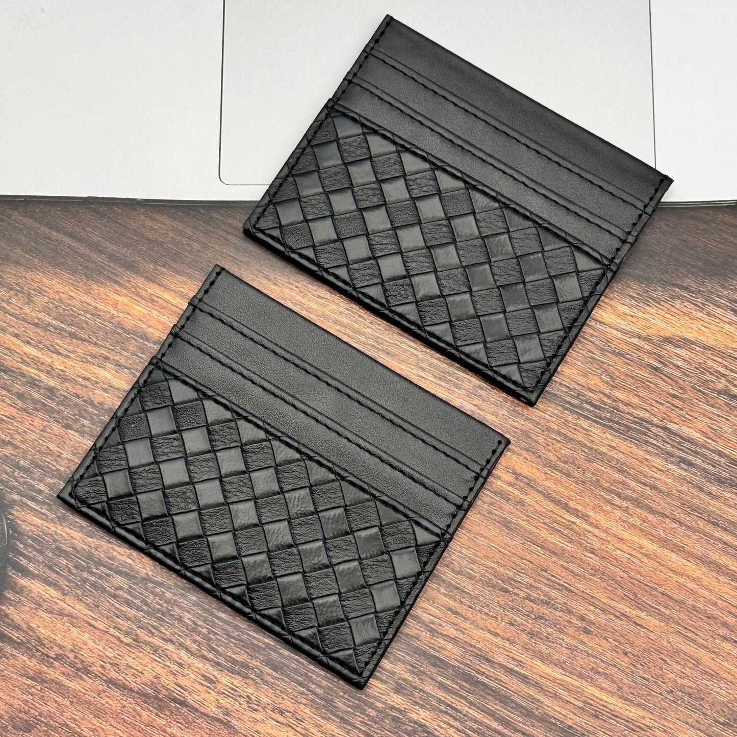 Woven leather card holder