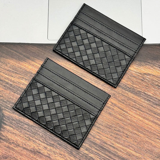 Woven leather card holder