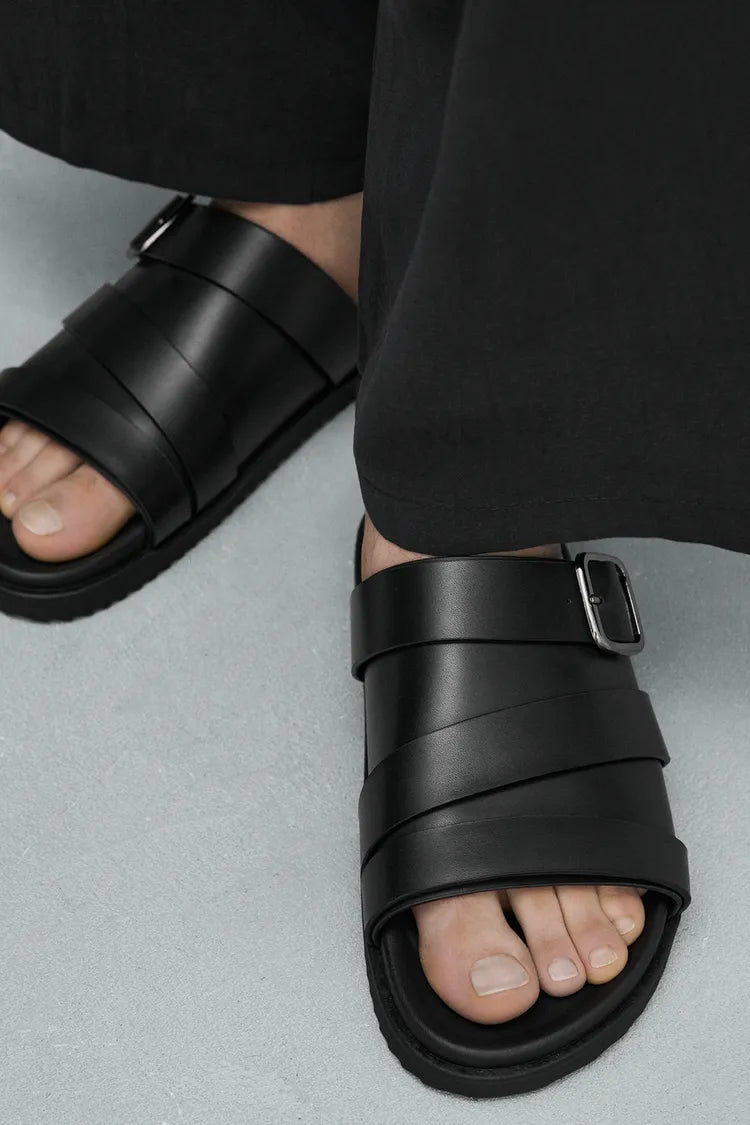 Zara black BUCKLED SANDALS