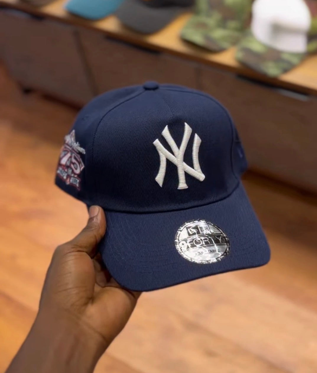NY 75 snapback cap
Navy blue