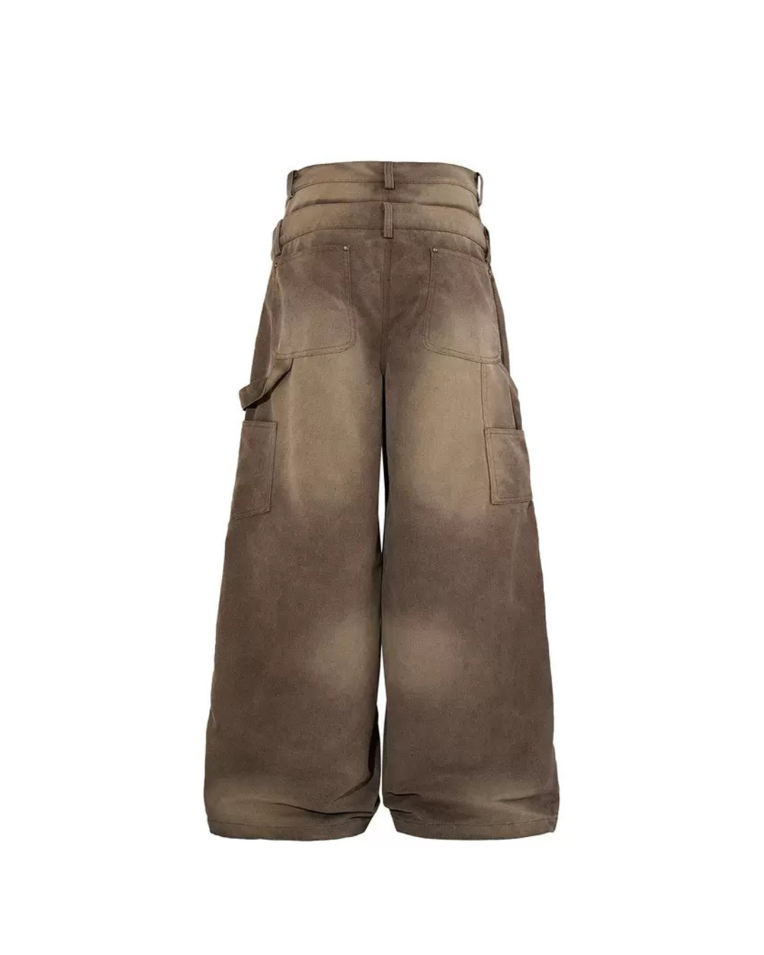 Double waist denim pants in brown