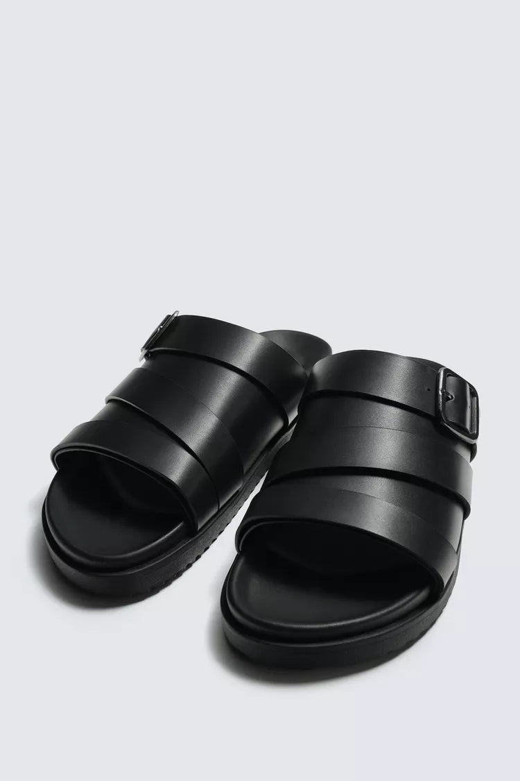 Zara black BUCKLED SANDALS