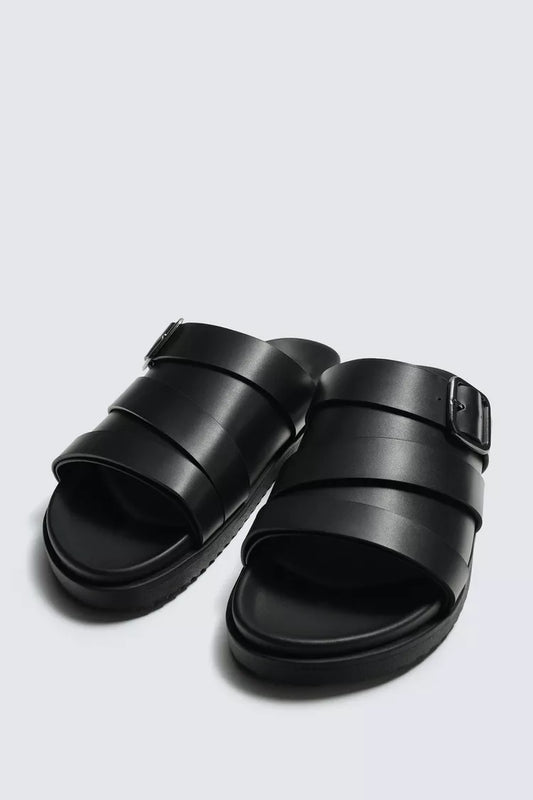 Zara black BUCKLED SANDALS