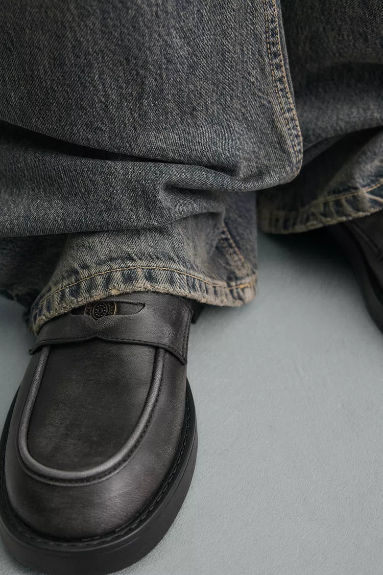 Zara WORN COIN leather LOAFERS