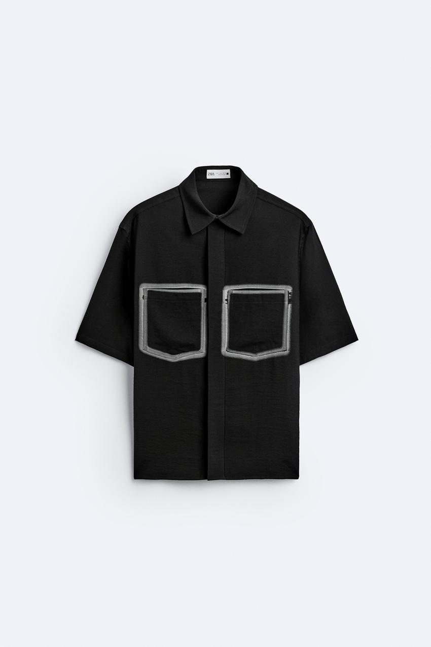 Zara Contrast pocket relaxed fit shirt