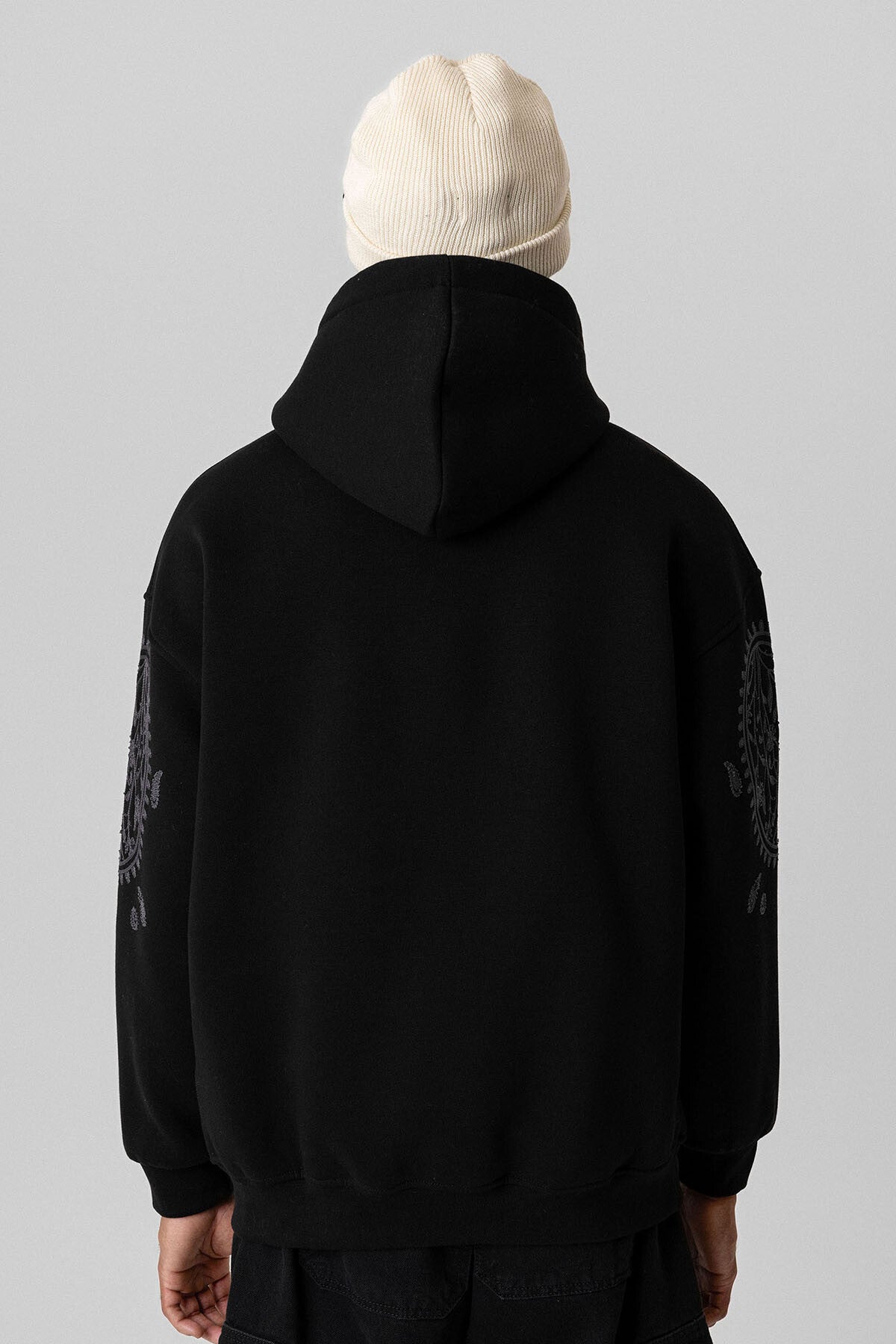 VAMOS PALSLEY PATTERNED OVERSIZE HOODIE BLACK