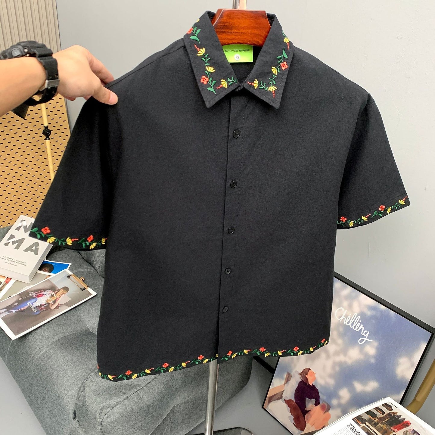 Floral embroidered shirt