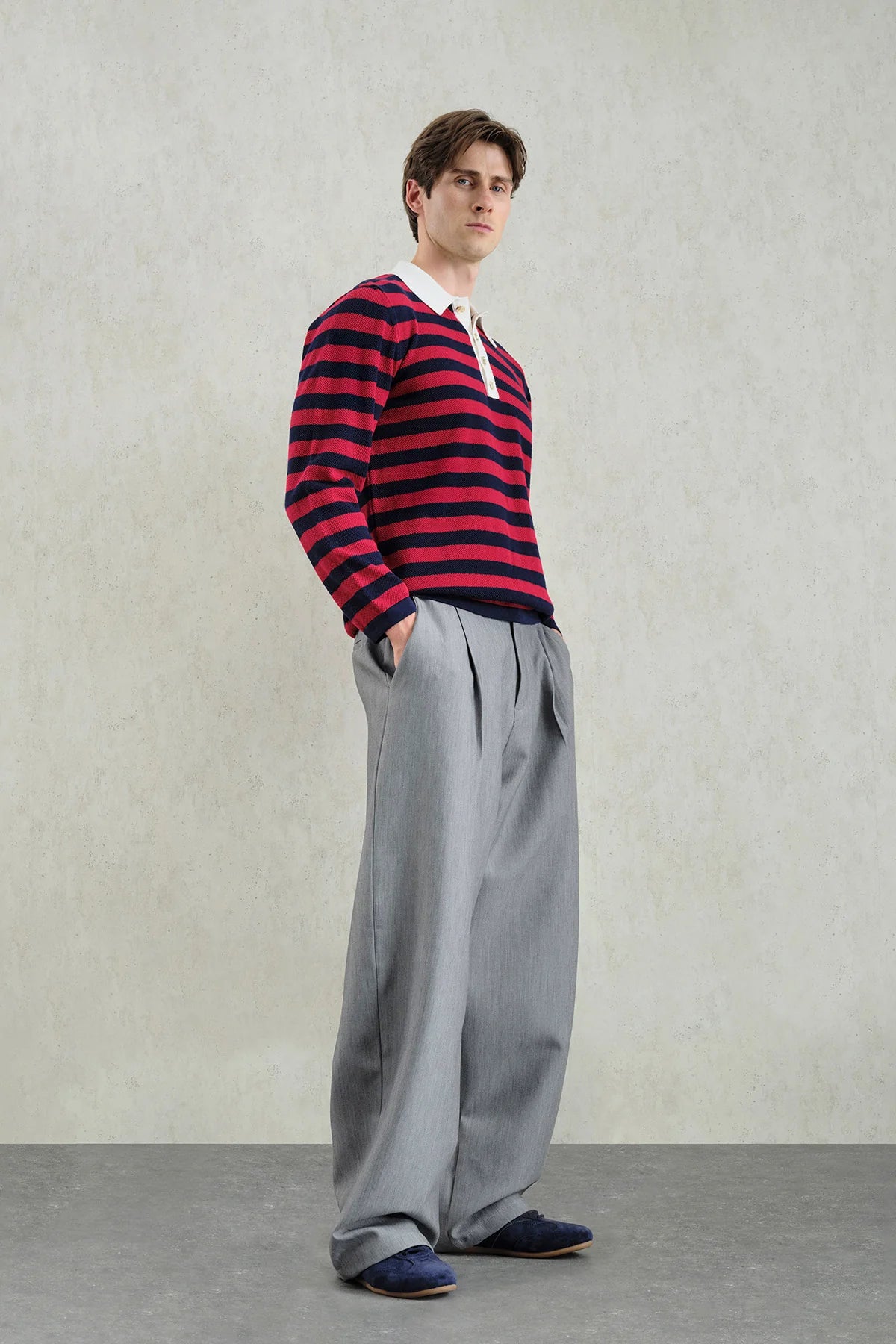 Giesto red/navy striped polo shirt