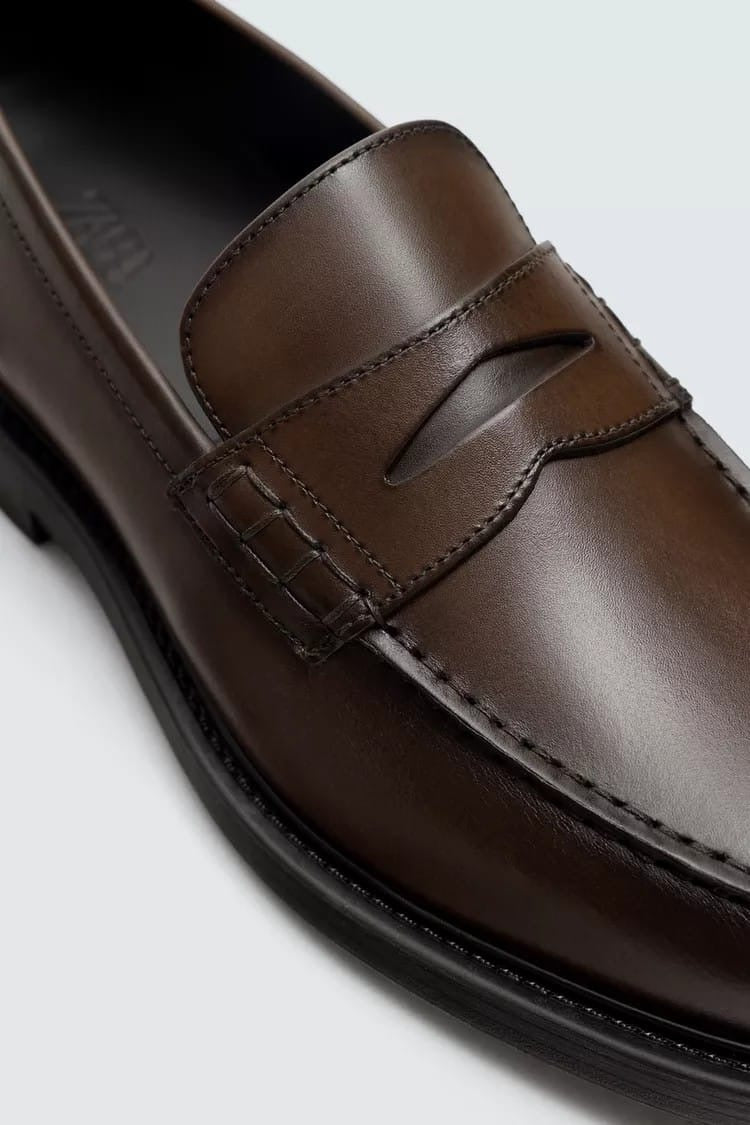 Zara coffee penny loafers