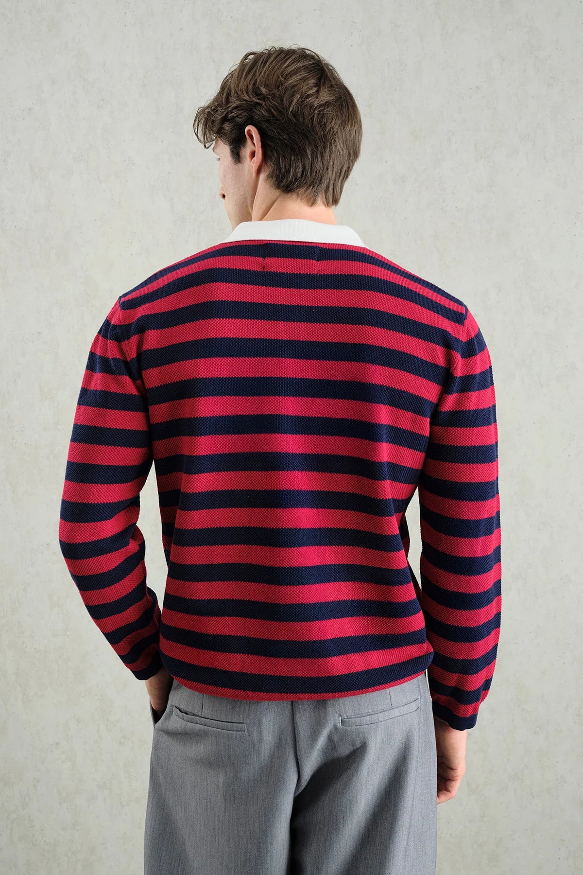 Giesto red/navy striped polo shirt