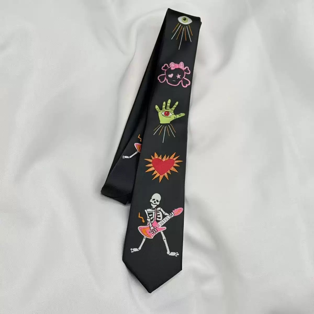 Embroidered goth tie