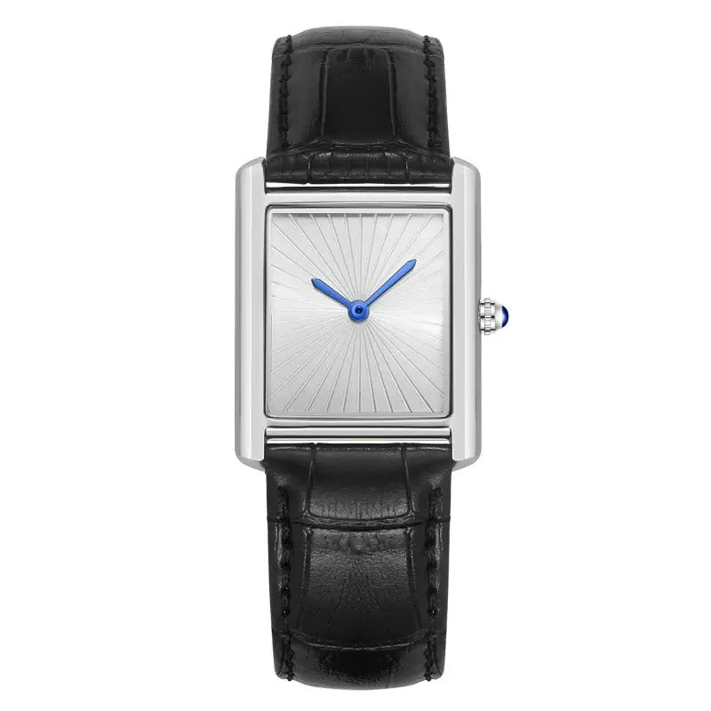 Tank steel leather strap watch