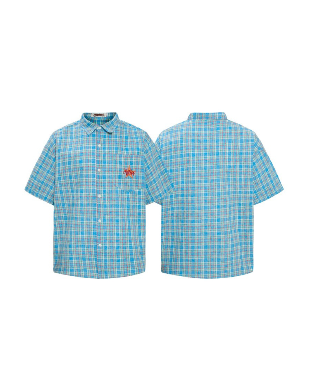 Blue plaid embroidered shirt
